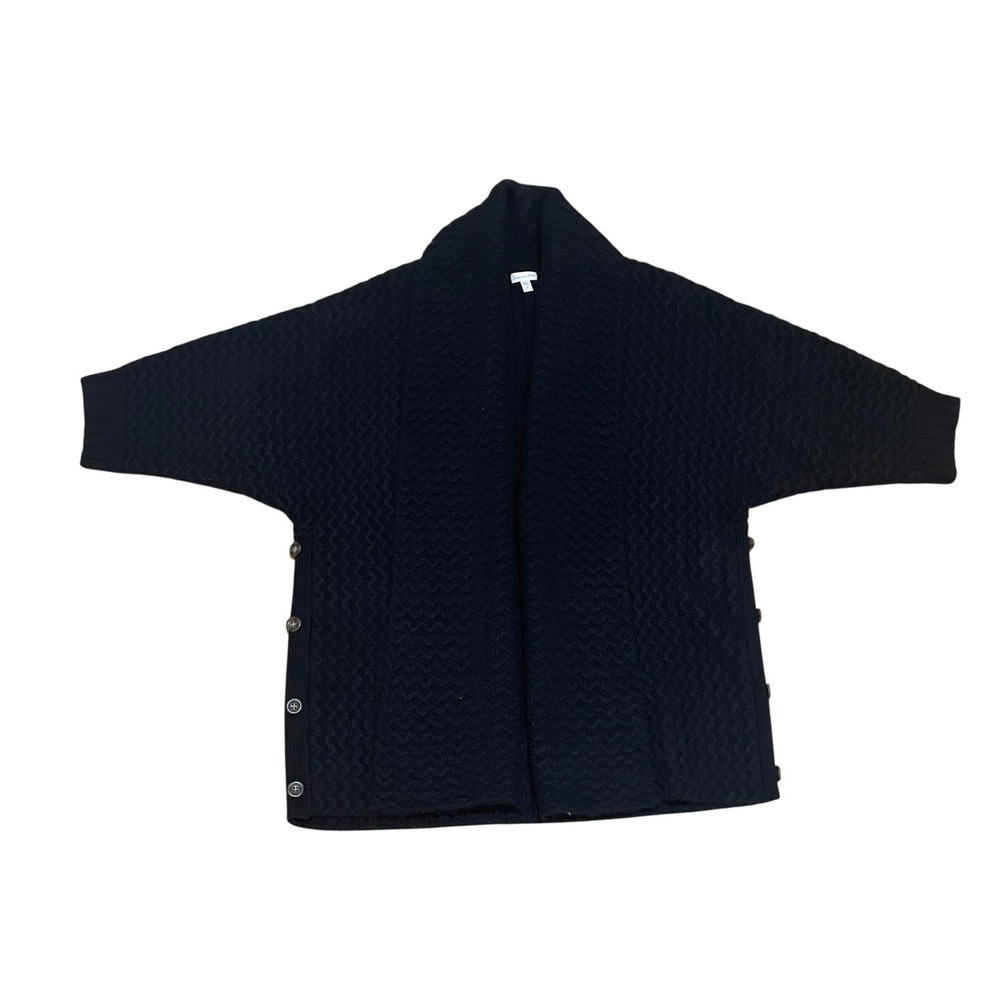 Garnet Hill Medium 100% Cashmere Black Chucky Textured Cocoon Open Cardigan NWOT